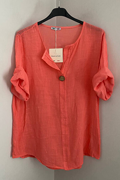AYASOFYA OTANTIK Women's Italian Salmon Button Detailed 3/4 Sleeve Oversized ...