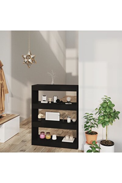 Concept Bibliotecă/Separator cameră, negru, 80x30x103 cm, lemn compozit