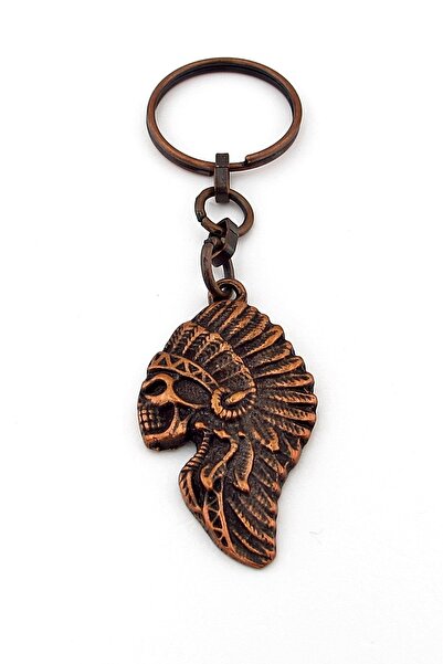 Solfera Red Leather Piece Chief Skull Antique Copper Colored Antique Metal Ke...