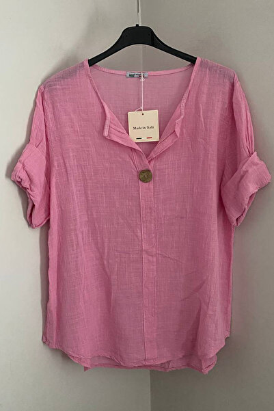AYASOFYA OTANTIK Women's Italian Button Pink Detailed 3/4 Sleeve Oversized Ca...