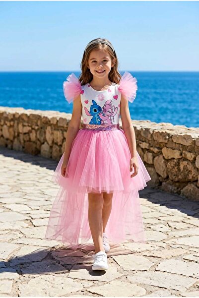 Niliya çocuk giyim Καραμελένιο ροζ φόρεμα τούτου με ουρά σε σχήμα κουταλιού