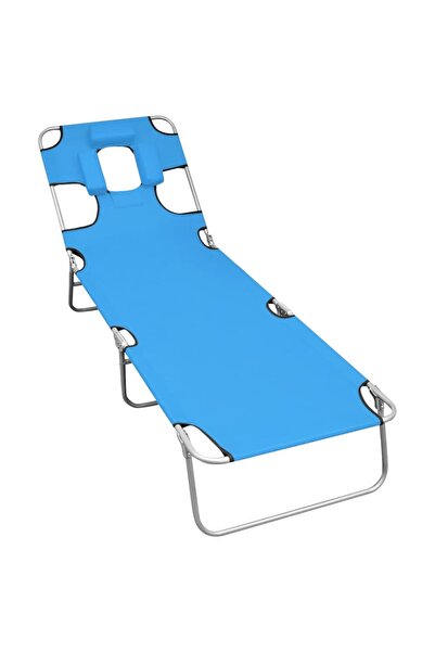 Concept Πτυσσόμενη ξαπλώστρα θαλάσσης με προσκέφαλο, τιρκουάζ μπλε, ατσάλι