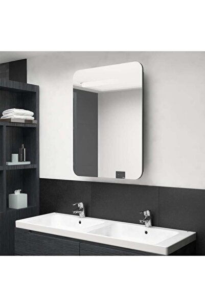 Concept Dulap de baie cu oglindă și LED, gri strălucitor, 60x11x80 cm