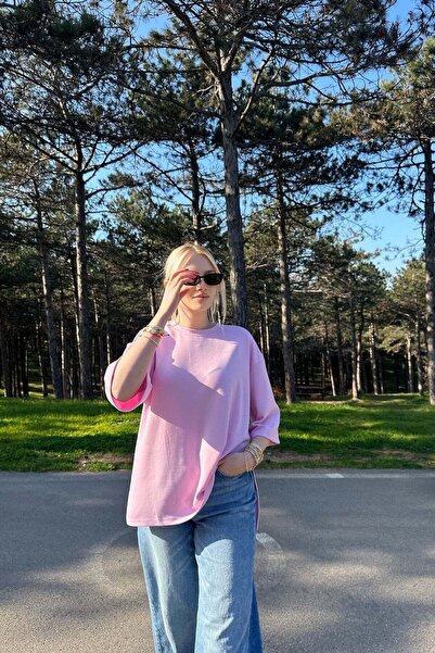 lizge giyim Crew Neck Modal T-Shirt with Side Slits