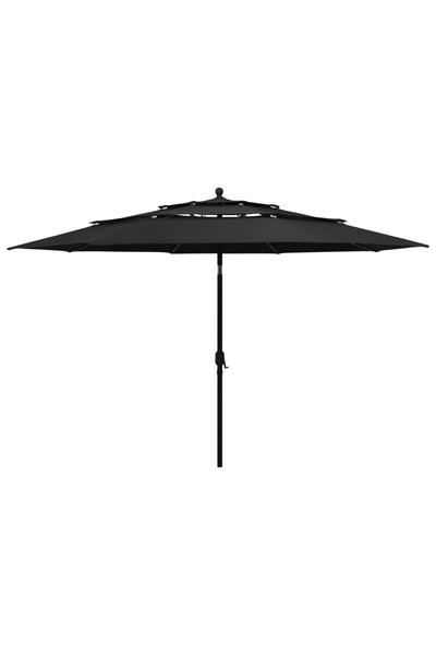 Concept Umbrelă de soare 3 niveluri, stâlp de aluminiu, negru, 3,5 m