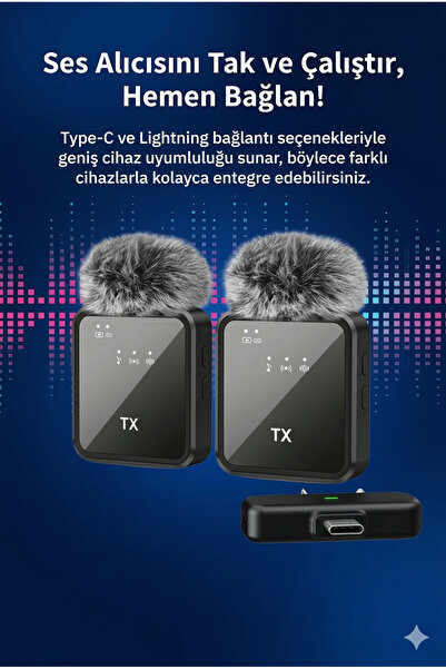 Noriyen F15 2’li Kablosuz Yaka Mikrofonu - iPhone, Type-C Android Uyumlu Gürü...