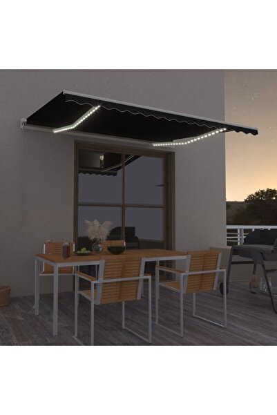 Concept Τέντα χειροκίνητα αναδιπλούμενη με LED, ανθρακί, 450x350 cm