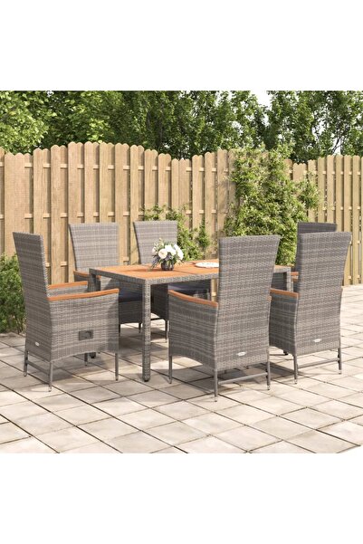vidaxl Garden furniture set with cushions, 7 pieces, grey, polyrattan
