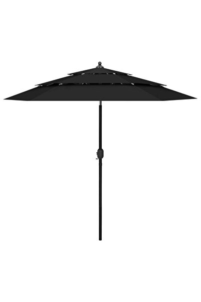Concept Umbrelă de soare 3 niveluri, stâlp de aluminiu, negru, 2,5 m