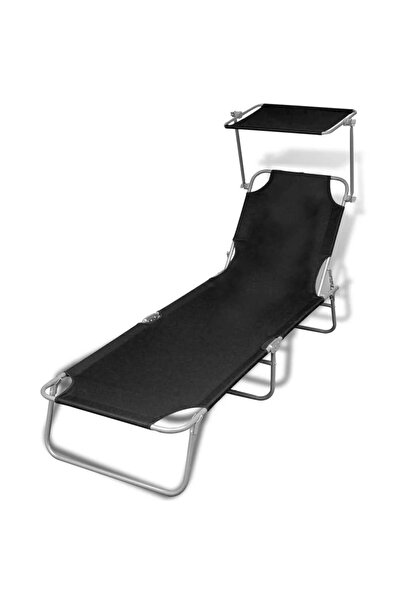 Concept Șezlong pliabil cu protecție solară 189 x 58 x 27 cm, Negru