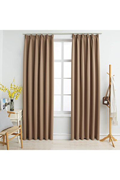 Concept Κουρτίνες συσκότισης με γάντζους, 2 τεμ., μπεζ γκρι, 140 x 175 εκ.
