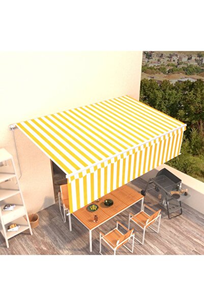 Concept Copertină retractabilă manual cu stor, galben&alb, 5x3 m