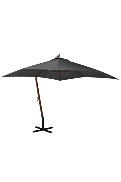 Concept Umbrelă suspendată cu stâlp, antracit, 3x3 m, lemn masiv brad