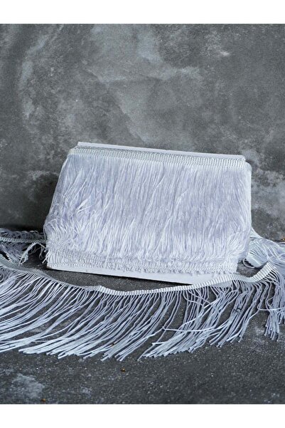 ARN White Fringed Tassel Ribbon 15 cm width -Decorative Textile Accessory, Dr...