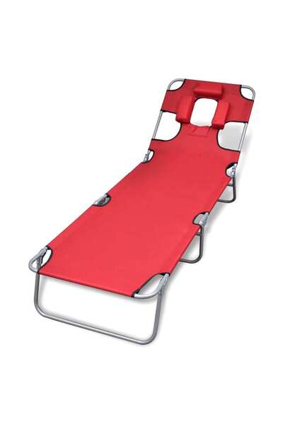 Concept Șezlong roșu pliabil pentru plajă, cu tetieră și spătar reglabil