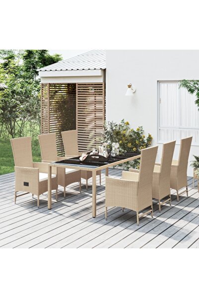 Concept Σετ τραπεζιού κήπου 7 τεμαχίων με μαξιλάρια, μπεζ, πολυρατάν