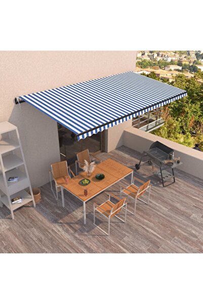 Concept Copertină retractabilă automat, albastru și alb, 600x350