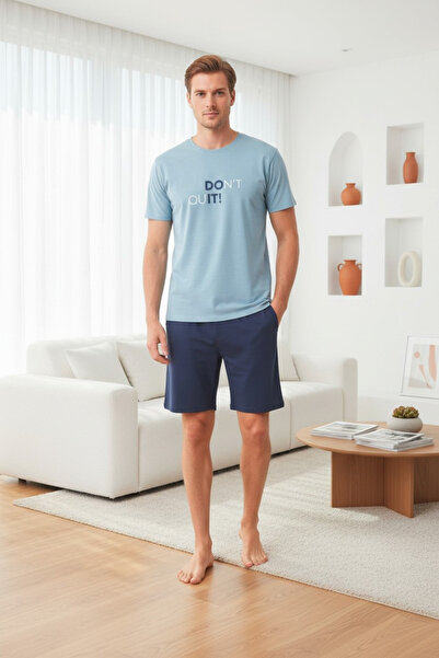 SEBOTEKS %100 Cotton Lu Short Sleeve Pocketed Men's Shorts Pajama Set 2016