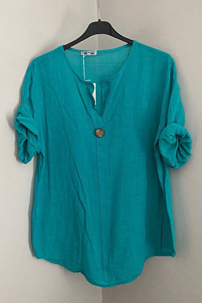 AYASOFYA OTANTIK Bluză tunică italiană pentru femei, cu mâneci 3/4, cu nastur...