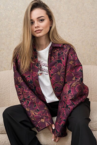 Classy Store Women's Floral Brocade Bomber Jacket