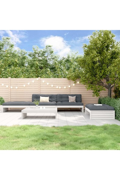 Concept Σετ επίπλων κήπου με μαξιλάρια, 5 τεμάχια, λευκό, μασίφ ξύλο