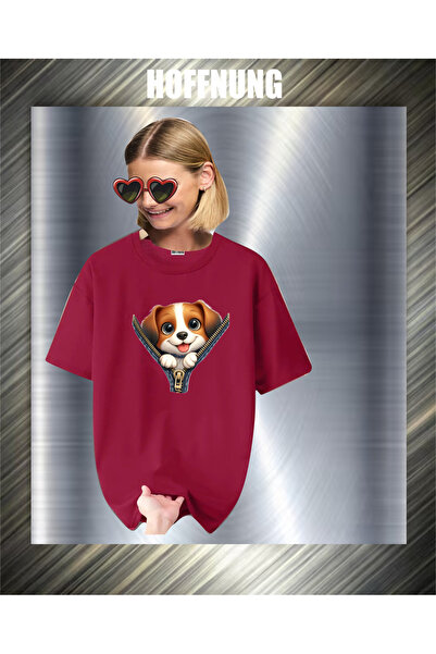 HOFFNUNG Unisex Short Sleeve Round Neck Zipped Dog Printed Solid Color Tshirt