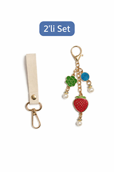 FERİHA HOBİ AKSESUAR Strawberry Charm + Gold Detailed Handcrafted Set of 2, B...