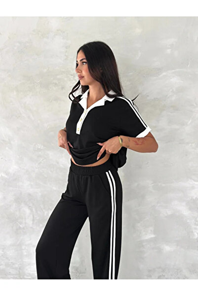 CyRo Women's Modal Fabric Short Sleeve Polo Collar Tracksuit Set