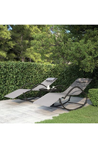 Concept Șezlonguri balansoar de plajă, 2 buc., gri, oțel & textilenă