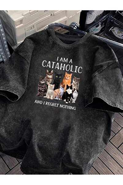 Toum Vintage I'M a Cataholic Oversized T-Shirt
