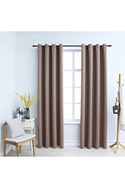 Concept Κουρτίνες συσκότισης με μεταλλικούς κρίκους, 2 τεμ., γκρι-μπεζ, 140x2...