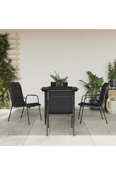 Concept Set mobilier de grădină, 5 piese, negru, oțel și textilenă