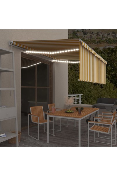 Concept Χειροκίνητη αναδιπλούμενη τέντα με στόρια και LED, κίτρινη & λευκή, 4...