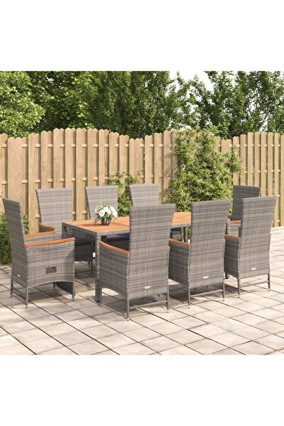 Concept Set mobilier grădină cu perne, 9 piese, gri, poliratan