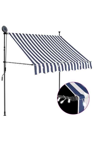 Concept Χειροκίνητη αναδιπλούμενη τέντα με LED, μπλε & λευκό, 100 cm