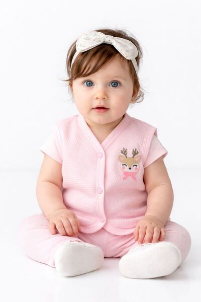 Baby Kız Bebek Pembe Sevimli Geyik Nakışlı 2’li Takım