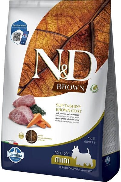 N&D BROWN MİNİ IRK KUZU HAVUÇ SİPİRULİNA 5 KG KAHVERENGİ MİNİ IRK YETİŞKİN KÖ...