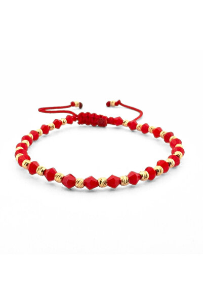 Onixbox Bracelet for Women with Silver Beads Plated with 18K Gold, Red Bicone...