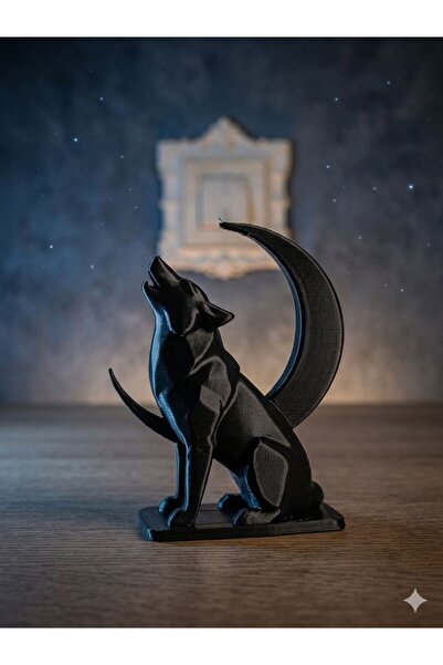 Bedoris Ay Temalı Uluyan Kurt Dekoratif Biblo