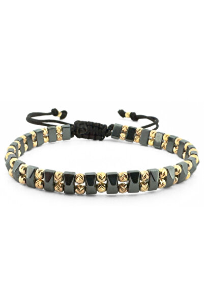 Onixbox Bracelet with Hematite & Silver Beads Plated with 18K Gold – Adjustab...