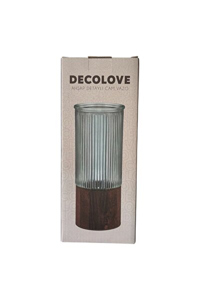 DECOLOVE Wooden Detailed Glass Vase