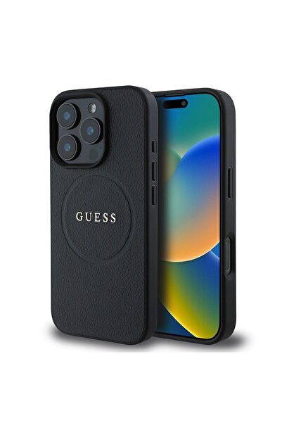 Guess Θήκη PU Δερμάτινο Grained Ring Magsafe Black iPhone 16 Pro Max