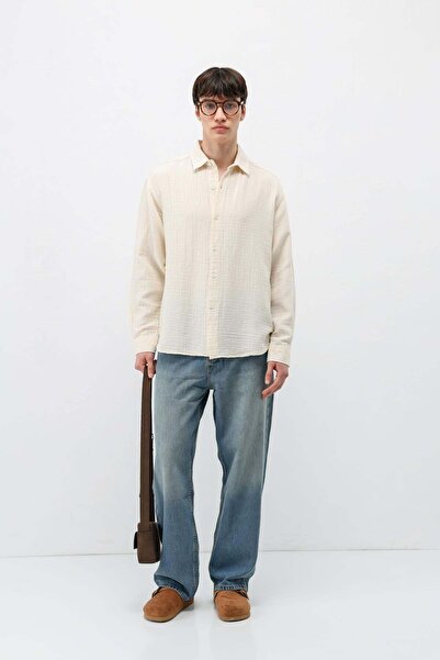 VAMOSCLO Textured Cotton Pieces of Oversized Shirts Natural