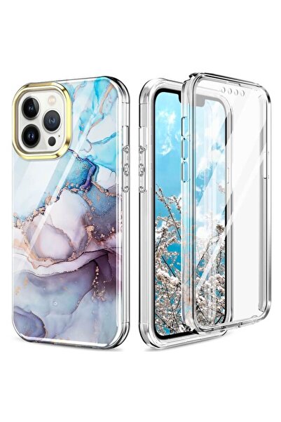 OEM Θήκη iPhone 13 Pro Max Full Body 360 μοιρών σε χρώμα Marble Aquamarine