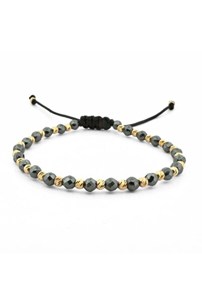 Onixbox Bracelet with Silver Beads Plated with 18K Gold, Faceted Gray Hematit...