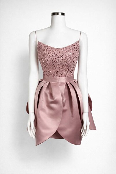 DANIELITE COUTURE Powder pink mini dress with sequin and pearl bust