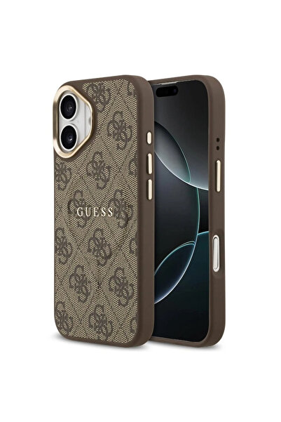 Guess Θήκη PU Δερμάτινο 4G Gold Frame Brown iPhone 16