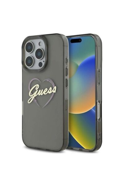 Guess Θήκη IML Hearts Clear Black iPhone 16 Pro