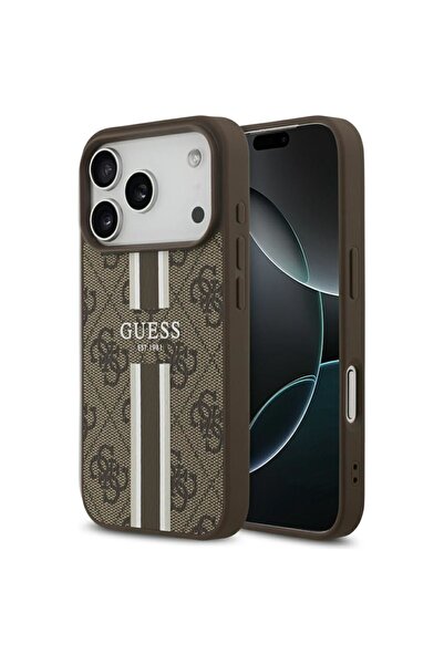 Guess Θήκη 4G Με τύπωμα Stripes Magsafe Brown iPhone 17 Pro