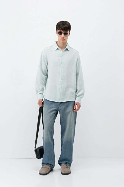 VAMOSCLO Textured cotton oversize shirt blue